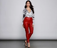 High Waist Faux Leather Tapered Leggings