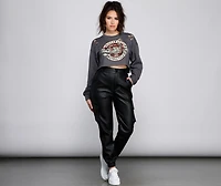 High Waist Faux Leather Cargo Pants