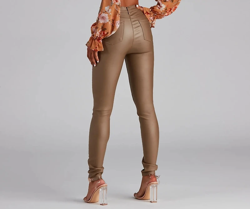 High-Rise Coated Skinny Pants