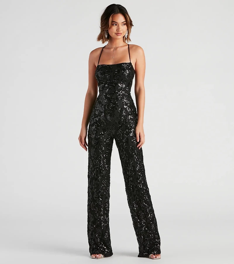 Radiate Sequins Lace-Up Jumpsuit
