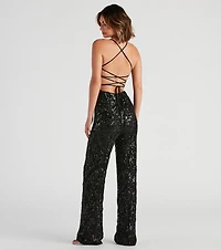 Radiate Sequins Lace-Up Jumpsuit