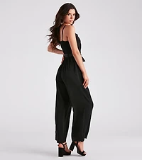 Perfect Host Satin Belted Jumpsuit