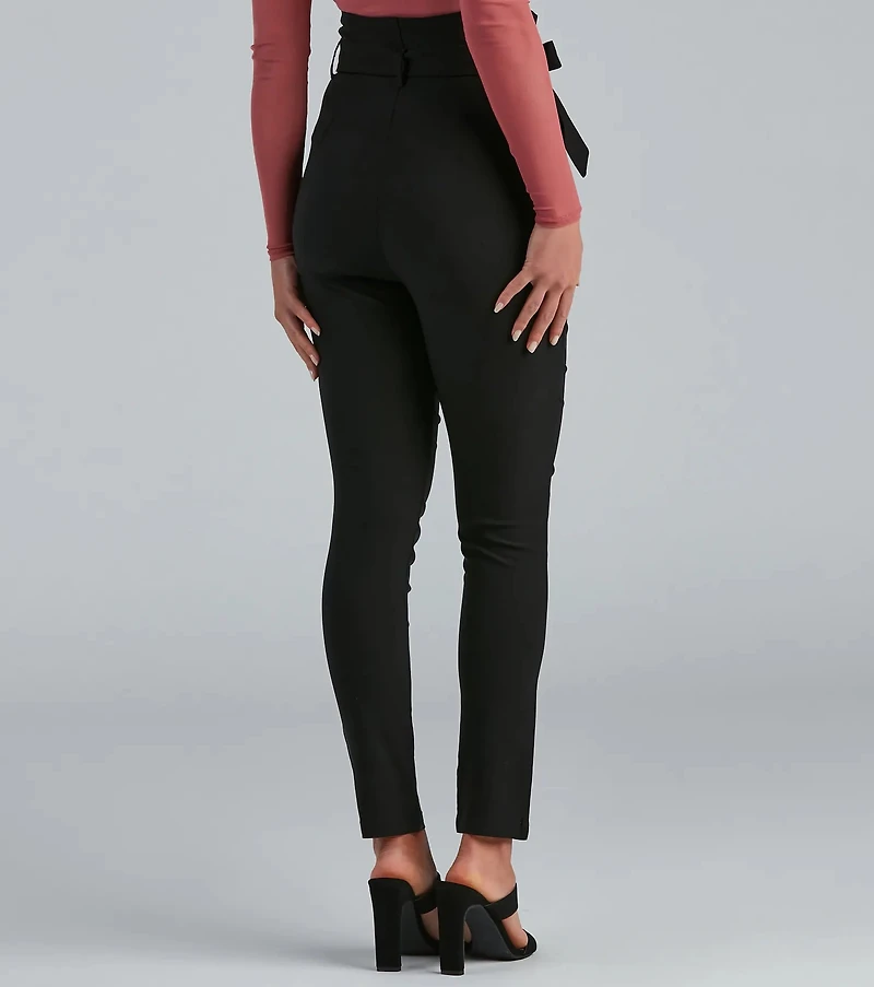High Waist Paperbag Skinny Dress Pants