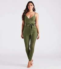 Straight To Business V-Neck Paper Bag Jumpsuit