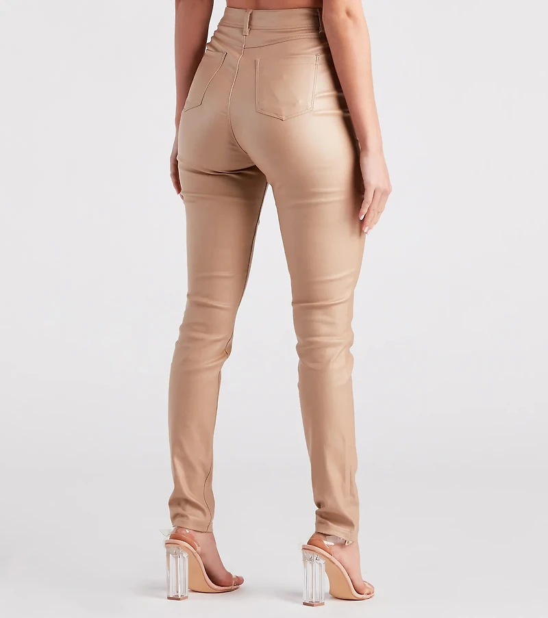 High-Rise Coated Skinny Pants