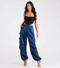 Pulling Strings Satin High-Rise Cargo Pants