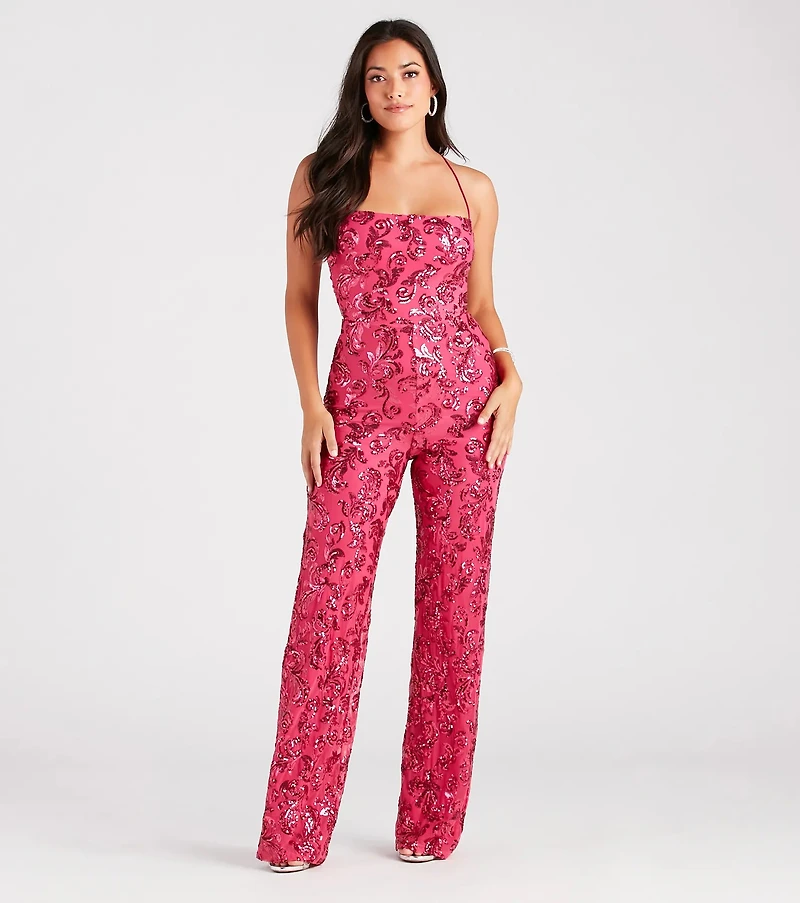 Radiate Sequins Lace-Up Jumpsuit
