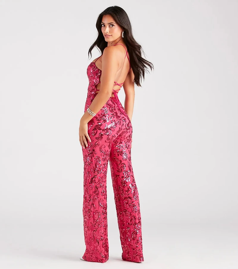 Radiate Sequins Lace-Up Jumpsuit
