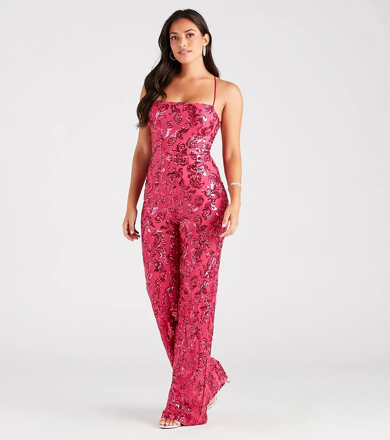 Radiate Sequins Lace-Up Jumpsuit