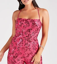 Radiate Sequins Lace-Up Jumpsuit