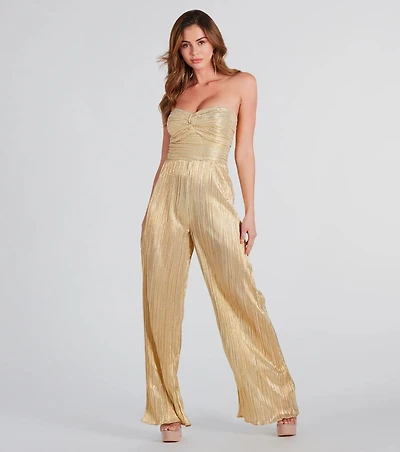 All The Attention Metallic Strapless Jumpsuit