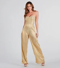 All The Attention Metallic Strapless Jumpsuit