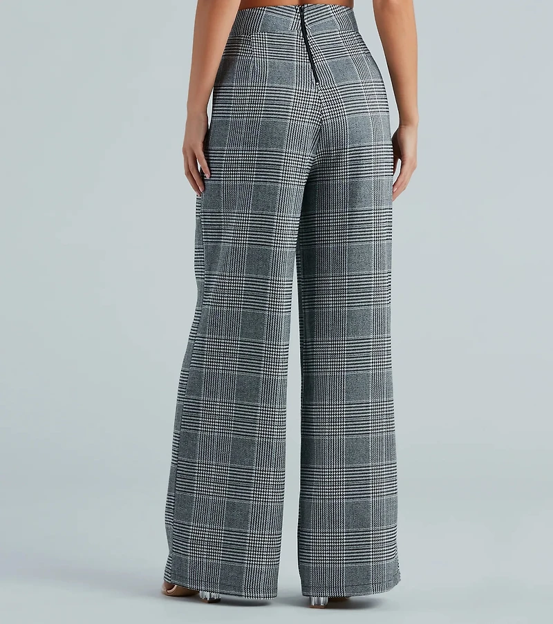 Power Hour Plaid Wide-Leg Trouser Pants