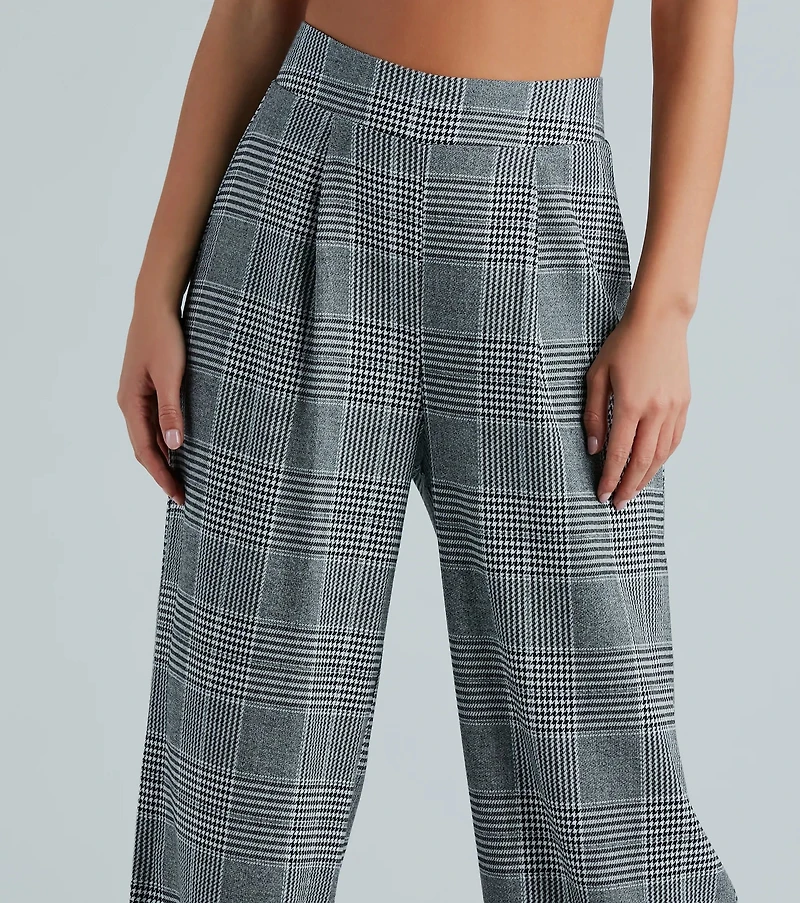 Power Hour Plaid Wide-Leg Trouser Pants