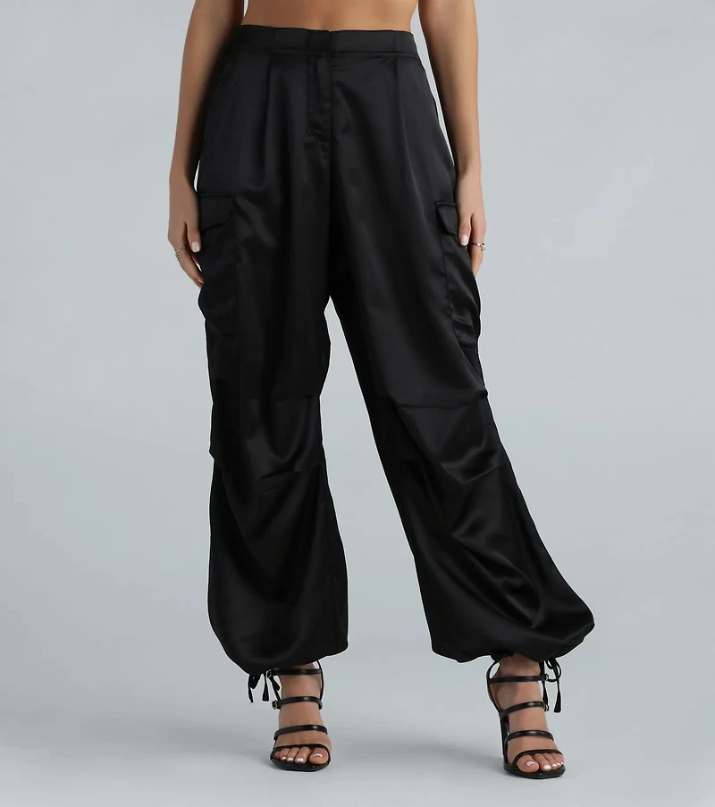 Pulling Strings Satin High-Rise Cargo Pants