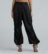 Pulling Strings Satin High-Rise Cargo Pants