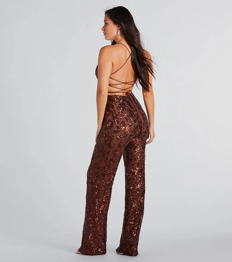 Radiate Sequins Lace-Up Jumpsuit