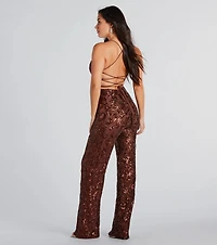 Radiate Sequins Lace-Up Jumpsuit