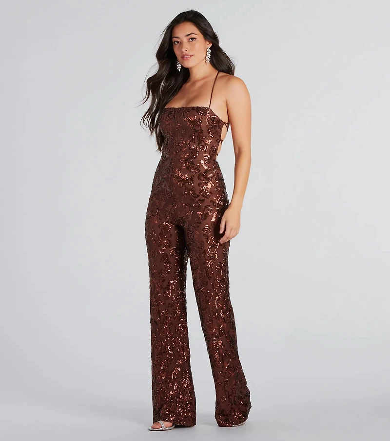 Radiate Sequins Lace-Up Jumpsuit