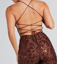 Radiate Sequins Lace-Up Jumpsuit