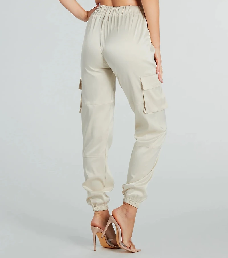 Got The Look Satin High-Rise Cargo Joggers