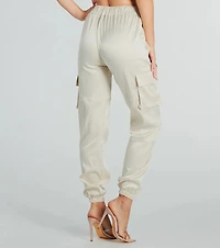 Got The Look Satin High-Rise Cargo Joggers