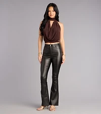 Sleek Business High-Rise Faux Leather Flare Pants