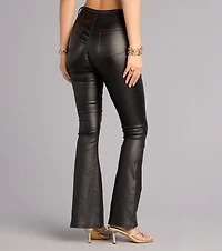 Sleek Business High-Rise Faux Leather Flare Pants
