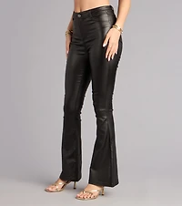 Sleek Business High-Rise Faux Leather Flare Pants