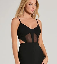 Chic Position Cutout Mesh Crepe Wide-Leg Jumpsuit