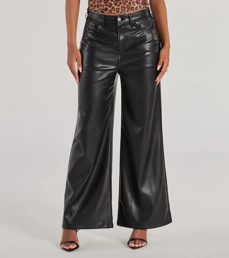 Glam Motion Faux Leather Wide-Leg Pants