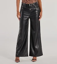 Glam Motion Faux Leather Wide-Leg Pants