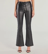 Ready For Sleek Lace-Up Flare Faux Leather Pants