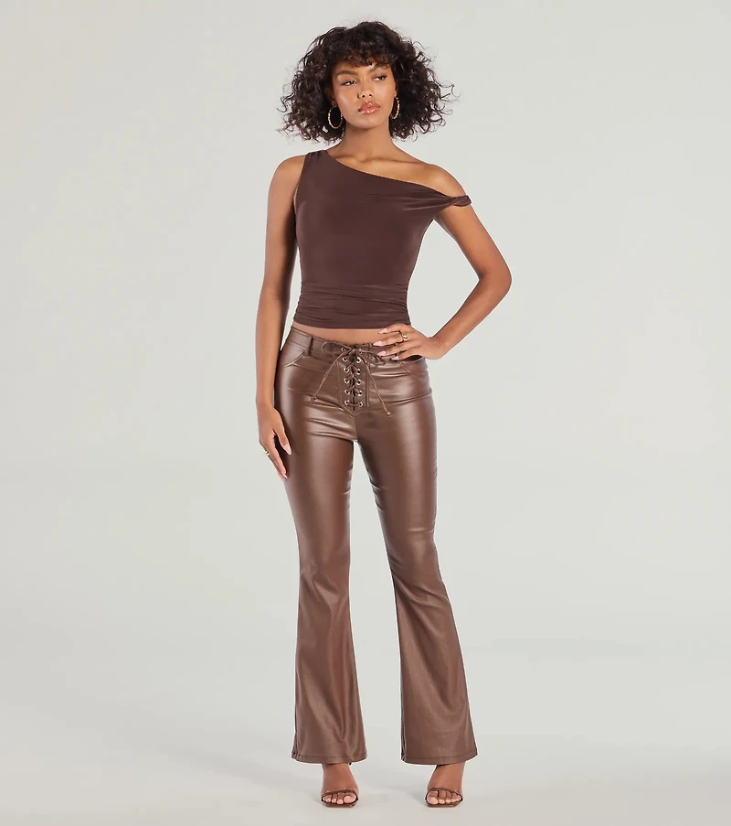 Ready For Sleek Lace-Up Flare Faux Leather Pants