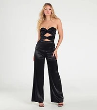 Late Nights Cutout Satin Wide-Leg Jumpsuit