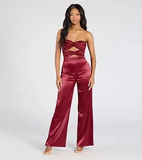Late Nights Cutout Satin Wide-Leg Jumpsuit