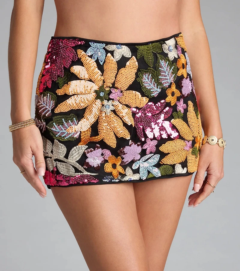 Petal To The Party Floral Sequin Skort