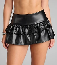 Flirty On Arrival Faux Leather Ruffle Skort