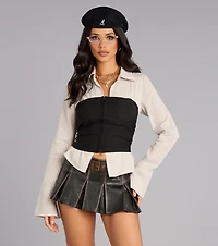 Worn Cool Faux Leather Pleated Skort