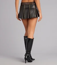 Worn Cool Faux Leather Pleated Skort