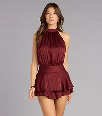 Glossy Moves Satin Halter Romper