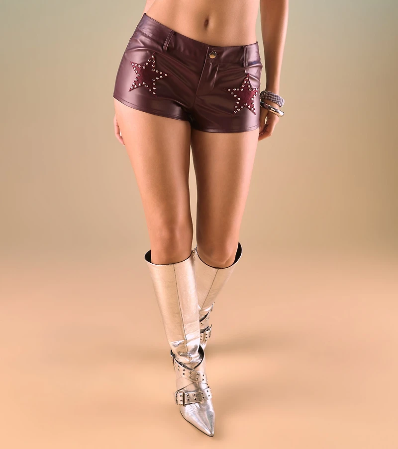 Too Hot Studded Star Faux Leather Shorts