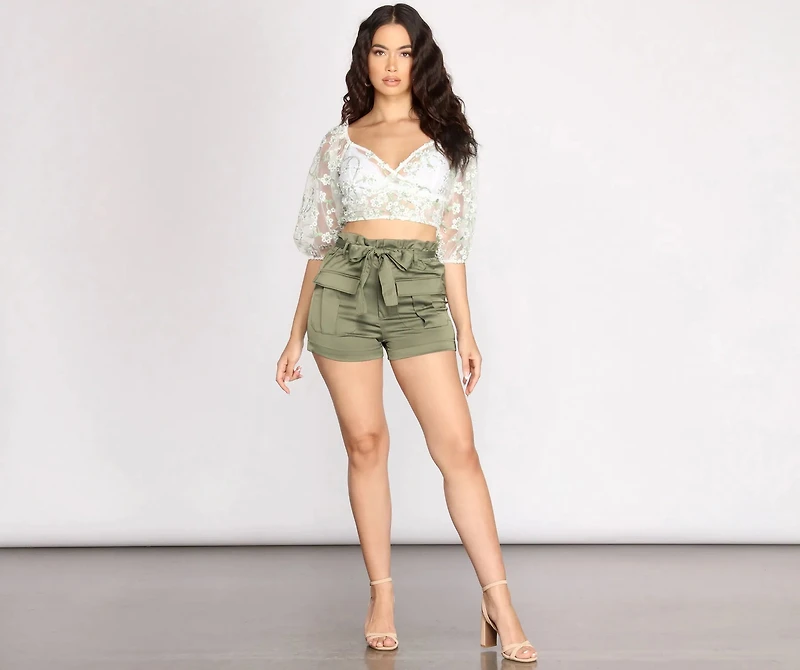 Paper Bag Tie Waist Cargo Shorts
