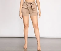 Paper Bag Tie Waist Cargo Shorts