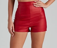 High Waist Coated Faux Leather Shorts