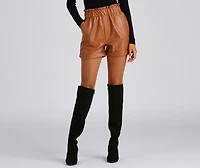 Chic Stunner Faux Leather Paperbag Shorts