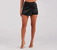 Sleek Silky-Satin Faux Wrap Skort