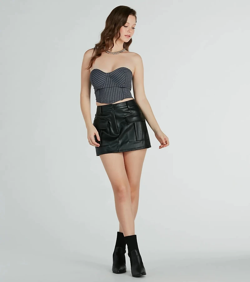 Edgy Behavior Faux Leather Cargo Skort