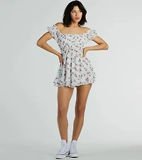Cutest Vibe Puff Sleeve Floral Chiffon Romper