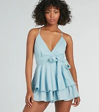 The Perfect Striped Bow Ruffled Romper